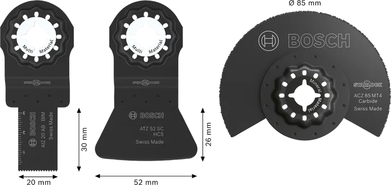 Bosch flīzēšanas asmeņu komplekts, 3 gab., griešanai ar daudzfunkcionālu instrumentu.